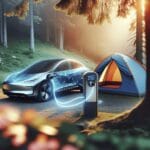 Modèle auto électrique avec une tente de camping à coté