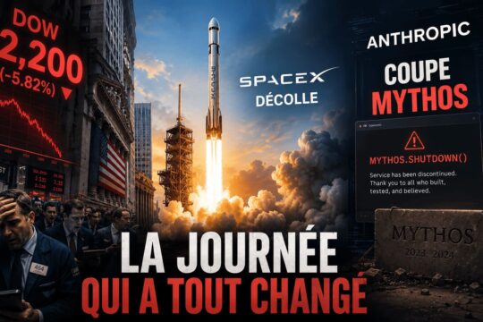 Dow explose, SpaceX décolle, Anthropic coupe Mythos — la journée qui a tout changé