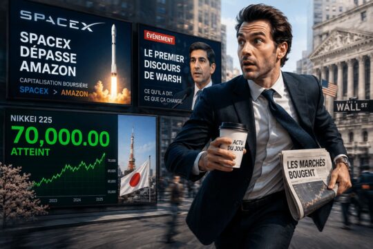 homme pressé pour l'actu du jour SpaceX dépasse Amazon, le Nikkei touche 70 000, et le premier discours de Warsh