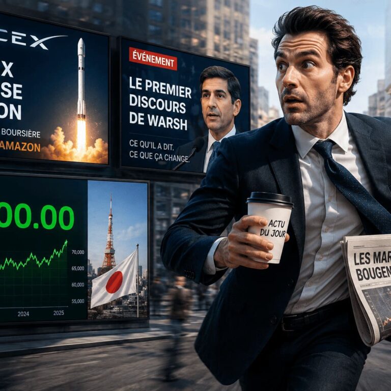 homme pressé pour l'actu du jour SpaceX dépasse Amazon, le Nikkei touche 70 000, et le premier discours de Warsh